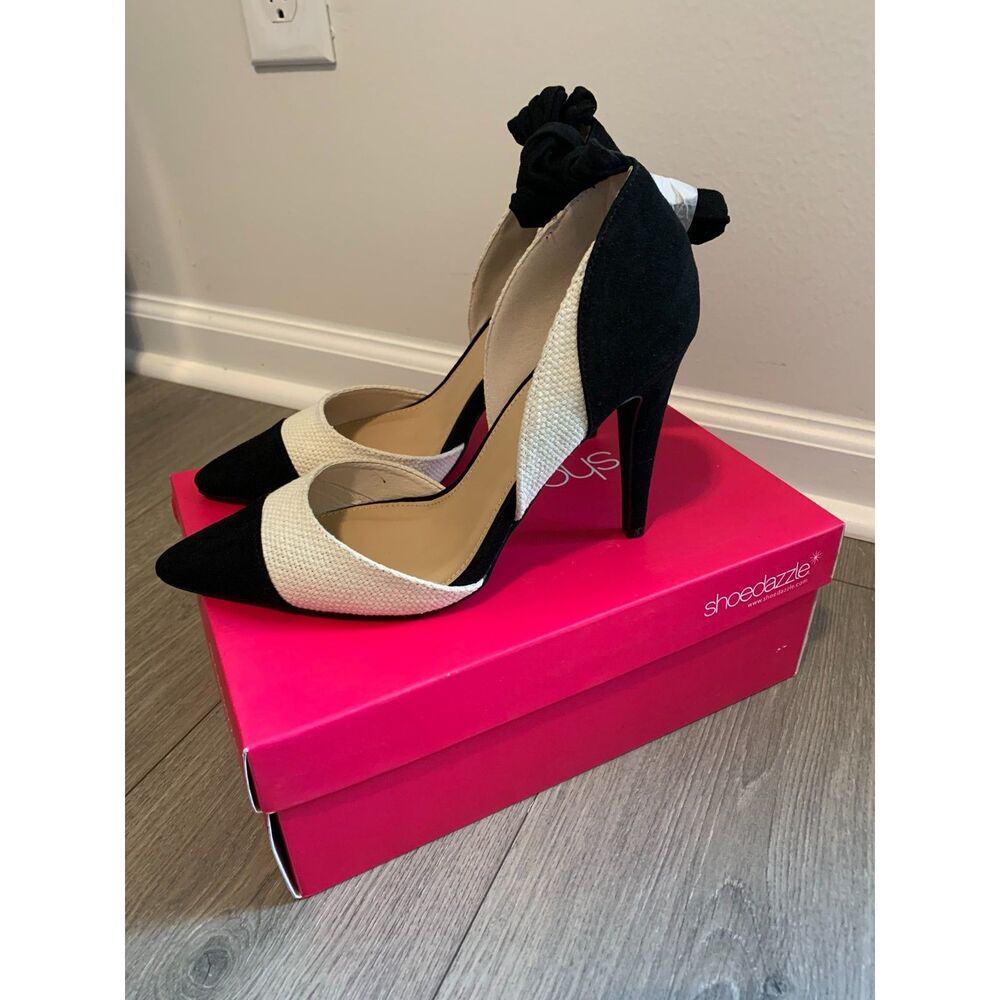 JustFab Black & White Espadrille Platform Stiletto Heels Size 9.5 - Picture 3 of 6